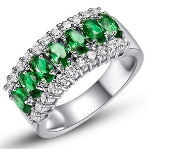 Uloveido Green Cubic Zirconia Eternity Band Rings Anniversary, Best Birthday Gfits for Women friend (size 9) J501