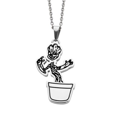 Marvel Comics Unisex Adult Guardians of the Galaxy Spinning Pot Groot Stainless Steel Pendant Necklace. Official Licensed Jewelry, Silver, One Size