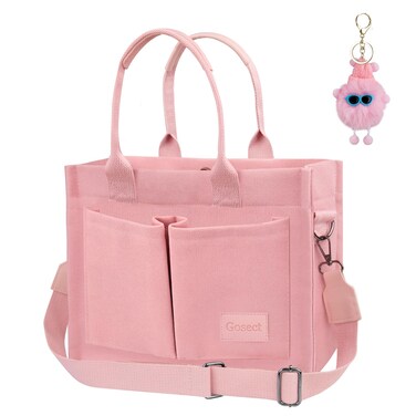 Canvas Tote Bag for Women With Pockets,Large Work Tote Bags Womens, Laptop Crossbody Purses Everything Everyday Bag Handbags lunch bag for Travel Work (Pink)