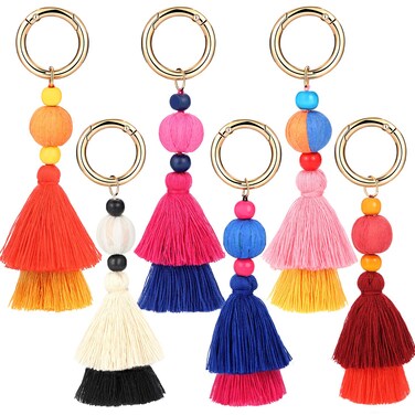 Tatuo 6 Pieces Handmade Bohemian Tassel Keychain Tassels Bag Key Chain Charm Handbags Pendant Key Chain Rings(Color Set 1)