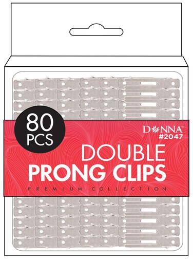 DONNA Hair Double Prong Clips 80pcs Rustproof Metal Curl Clips with Holes for Hair Styling, Hair Coloring, Metal Silver