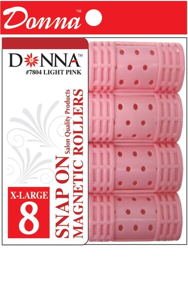 DONNA Snap on Magnetic X-Large Foam Rollers for Heatless Hairdressing and Styling With Hair Clips - 1.125 (D) LT PINK 8PCS