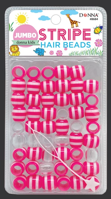 DONNA Jumbo Stripe Plastic Hair Beads, DIY Hair Braiding Plastic Beads for Braid Hair 1pc Quick Beaders for Kids Hair Braids, 1PC HOT Pink Color