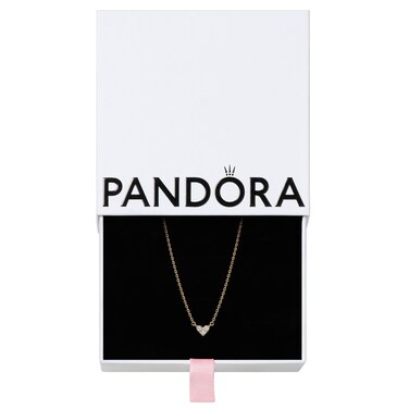 PANDORA Triple Stone Heart Collier Necklace - Gift for Her - 14k Gold Necklace with Clear Cubic Zirconia - Jewelry for Women - With Gift Box - 17.7