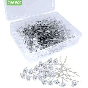 200PCS Corsage Boutonniere Pins, Sewing Corsages Flower Pins, Long 2inch Floral Diamond Rhinestones Pins, Straight Head Pins for Wedding, Jewelry DIY Decoration, Quilting and Craft by Sunenlyst