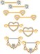 Tatuo 4 Pairs Stainless Steel Nipple Rings Tongue Ring Piercing Body Jewelry Barbell CZ Heart Shape Rings for Women Girls (Gold Bar and White Zirconia)