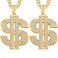 Tatuo 2 Pieces Plated Chain for Men with Dollar Sign Pendant Necklace, Hip Hop Dollar Necklace (Gold,Trendy Style)
