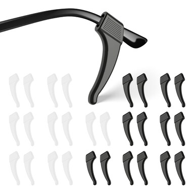 SMARTTOP 16Pairs Anti-Slip Eyeglass Ear Grips Hook, Comfortable Silicone Elastic Eyeglasses Temple Tips Sleeve Holder-For Eyeglasses Sunglasses Spectacles Glasses Reading (8 Black &amp; 8 Clear)