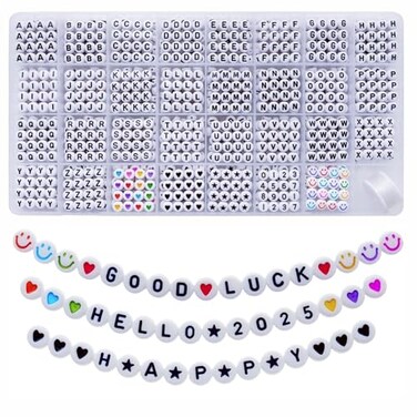 Amaney 1600pcs Letter Beads,Heart Beads,Number Beads,Start Beads and Smiley Beads,4x7mm White Acrylic Beads 31 Styles for Jewelry Making Bracelets Necklaces Key Chains