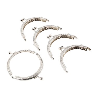 Mtsooning 5PCS Metal Purse Frames, 8.5 x 6.5cm Half Round Kiss Lock Coin Bag Clutch Clasp, Retro Silver Embossed Frame for DIY Craft Bag Handle Sewing