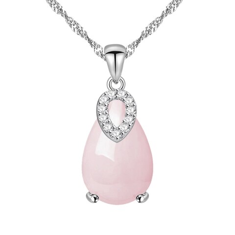 Uloveido Hot Pink Crystal Pear Tear Drop Pendant Necklace White Gold Plated Jewelry for Women, Wedding Anniversary Birthday Christmas Necklace WH200