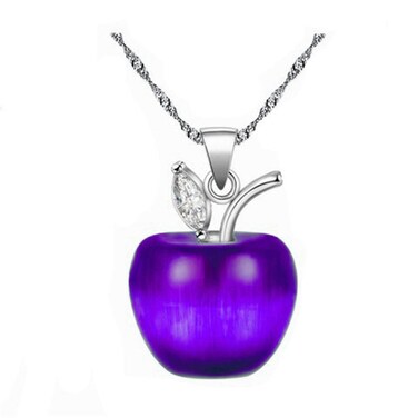 Uloveido Purple Fantasy Crystal Apple-Shape Pendant Necklace, Popular Clavicle Necklace for Teacher's Day YL007-Purple