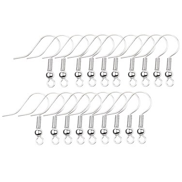 Eco-Fused 18mm Earring Hooks - 200 pcs - Coil and Ball Style Nickel-Free Ear Wires - Silver-Plated Steel- Great for DIY Earrings (18mm Earring Hooks - 200 pcs, Silver Color)