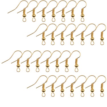 Eco-Fused 18mm Earring Hooks - 200 pcs - Coil and Ball Style Nickel-Free Ear Wires - Gold - Hypo-Allergenic Plated Steel - Great for Jewelry Making, DIY Earrings