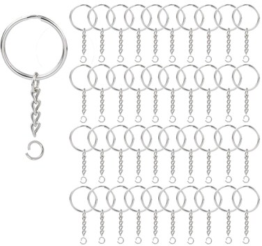 KANSPHY 100 Pack Key Ring with Chain and Open Jump,1 inch Split Round Keychain Rings Bulk for Craft Making Jewelry