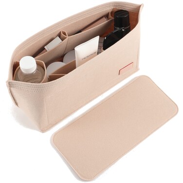 Doxo Purse Organizer Insert for Handbags &amp; Base Shaper 2pc Set,Felt Organizer Insert Large Tote,Bag Organizer with Zipper 7 Sizes,Fit Speedy Neverfull MM/City33 and More(Beige-L-Combination)
