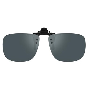 WANGLY Polarized Unisex Clip on Flip up Sunglasses over Prescription Glasses Frames and Readers Suitable for Driving, Grey Lens