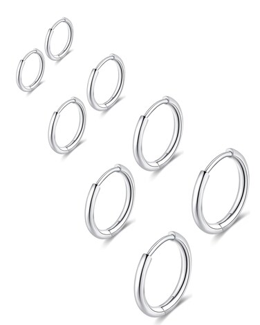 Gabry&amp;jwl 316L Surgical Stainless Steel Hoop Earrings 6mm 8mm 10mm 12mm Silver Huggie Earrings Hypoallergenic Cartilage Hoop Earrings Helix Lobes Hinged Sleeper Earrings For Women Men