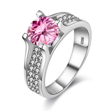 Uloveido Womens Pretty Pink Solitaire Ring Cubic Zirconia White Gold Plated Bridal Wedding Promise Band Rings Gifts for friend (Size 7) Y006-Pink