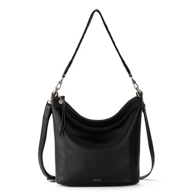 The Sak Jasmine Bucket Crossbody in Leather, Detachable Shoulder Strap, Black