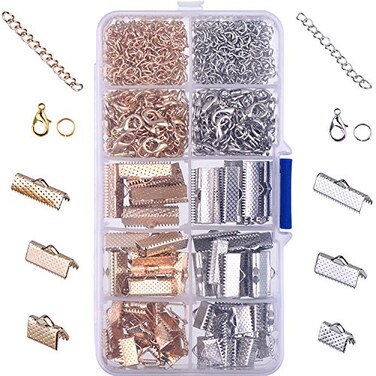 Outus Ribbon Bracelet Kit Bookmark Pinch Crimp Ends Lobster Clasps with Jump Rings and Chain Extenders, 370 Pieces (Multicolor A)