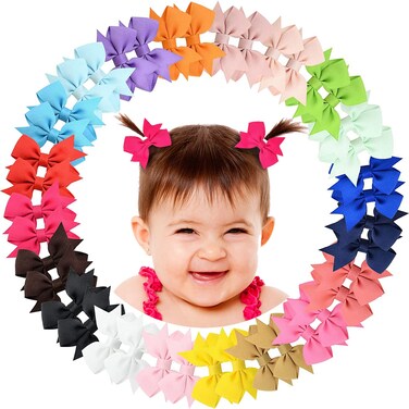 ALinmo 2" Baby Hair Clips Fully Lined Bows Tiny Alligator Clips for Infants and Toddlers in Pairs
