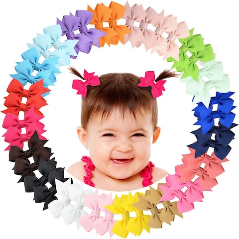 ALinmo 2&quot; Baby Hair Clips Fully Lined Bows Tiny Alligator Clips for Infants and Toddlers in Pairs
