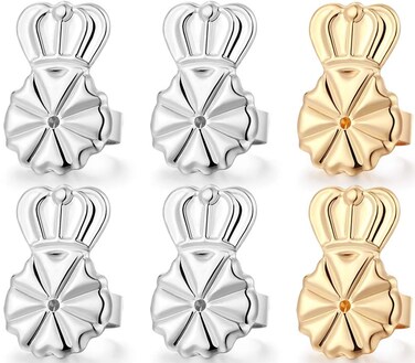 3 Pairs Earring Lifters,8MM Hypoallergenic Earring Backs for Droopy Ears,Adjustable Crown Earring Backs for Heavy Earring (8MM 2silver +1gold)