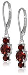 Amazon Essentials Sterling Silver Genuine Garnet 5mm and 3mm Three Stone January Birthstone Leverback Dangle Earrings (previously Amazon Collection)