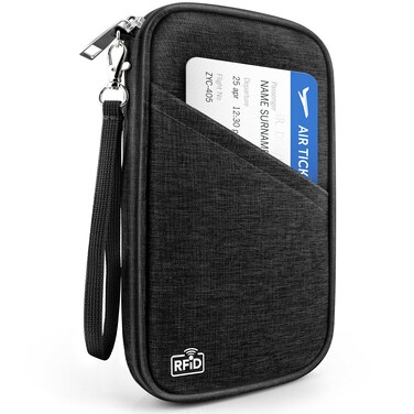 Passport Holder Family RFID Travel Document Organizer for Women Waterproof Passport Wallet Men Portable Case for Cards, Boarding Pass, ID, Money, Tickets with Zipper