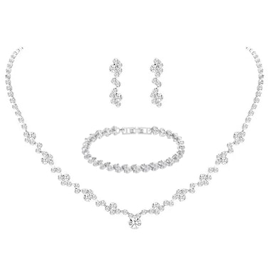 Tatibana Crystal Wedding Jewelry Set, Silver Necklace Earrings Bracelet Crystal Bridal Wedding Jewelry Sets for Brides Bridesmaid Prom Costume Accessories