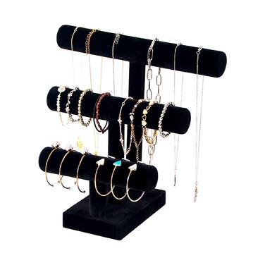 ByKen Jewelry T Bar Bracelet Display Stand,Bracelet Organizer,Bracelet Holder,Jewelry Display Stand, Necklace Bangle Scrunchie Watch Organizer,3 tier, Black