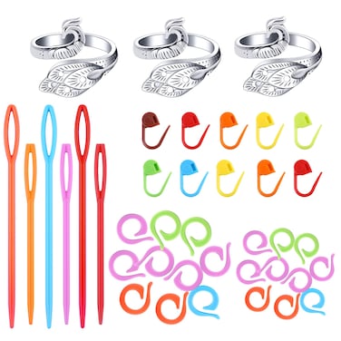 3 Pcs Crochet Ring, 20 Pcs Stitch Marker Rings, Crochet Rings for Fingers, Adjustable Knitting Loops, Stitch Markers for Crocheting, Crochet Tension Rings, 3 pcs Large Eye Plastic Sewing Needles