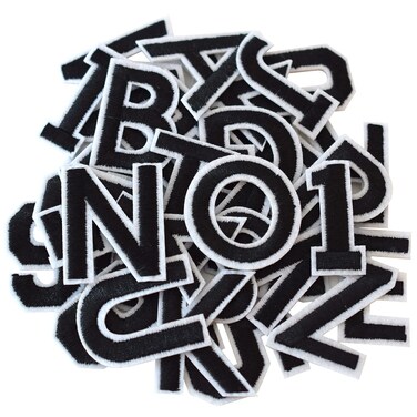 GYGYL 72 Pieces Iron on Letters and Numbers Patches, Black Alphabet Embroidered Patch A-Z, Numbers 0-9 Applique for Clothes, Dress, Hat, Socks, Jeans, DIY Accessories