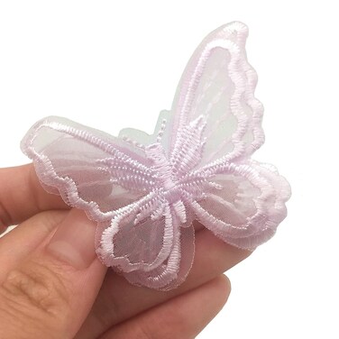 FQTANJU 15pcs Butterfly Lace Trim, Double Layers Organza Butterfly Decor Applique Patches Embroidery Sewing Lace Fabric Handmade DIY Craft for Costume Wedding Bride Dress Hat Decoration (Purple)
