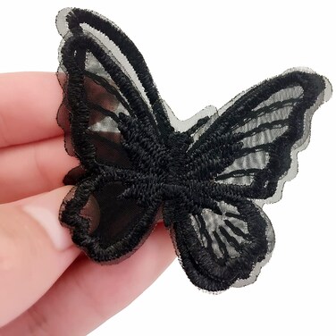 FQTANJU 15pcs Butterfly Lace Trim, Double Layers Organza Butterfly Decor Applique Patches Embroidery Sewing Lace Fabric for DIY Craft Costume Headpieces Garters Wedding Decoration (Black)