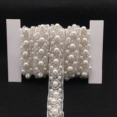 FQTANJU 1 Yards Crystal Rhinestone Trim Rhinestone Applique, Rhinetones Trim for Dress, Bridal Applique, Crystal Beaded Applique, Wedding Rhinestone Applique,White