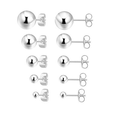 925 Sterling Silver Stud Earrings for Women, Sterling Silver Earrings Tiny Stud Earrings for Multiple Piercings 5 Pairs Different Sizes Silver Stud Earrings Set 2mm 3mm 4mm 5mm 6mm