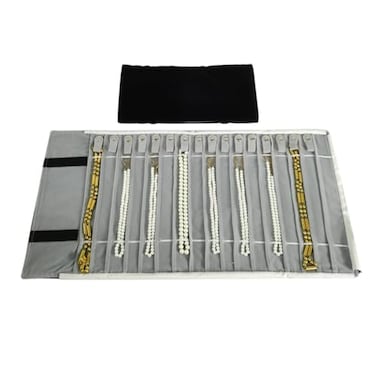 SCIKHEFT Portable Jewelry Roll Untangled Secure Necklace Travel Storage Bag Displays Holder 16 Chain (Black and Gray)