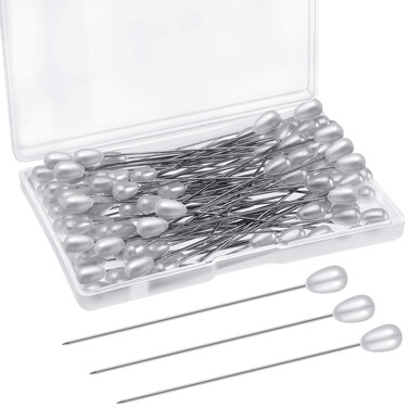 Corsage Boutonniere Pins Teardrop Pearl Bouquet White Straight Head Pins for DIY Crafts Jewelry Making Sewing Wedding Flower Decorations (100 Pieces with 1 Box)