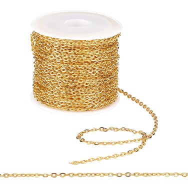 Pandahall 32 ft Necklace Chains Golden Iron Cross Chains Link Cable O-Shaped Chain for Necklace Jewelry Accessories DIY Making-3x2.2x0.6mm