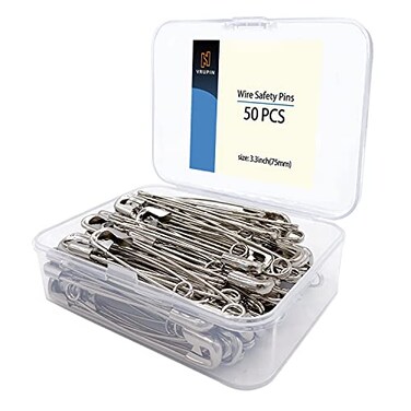 50PCS-3.3In Safety Pins,Stainless Steel, Decorative Bulk Metal Silver Sewing Pins Clothing Clips Tool 75mm (3.3" 50)