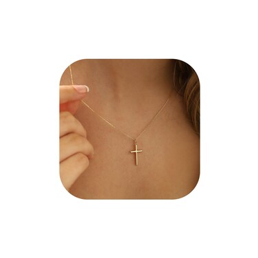 MONOZO Cross Necklace Gifts for Women Trendy - Dainty Gold Necklace Simple Gold Cross Necklaces for Women Trendy 14K Gold Plated Gold Cross Necklace Gold Jewelry Gifts for Women