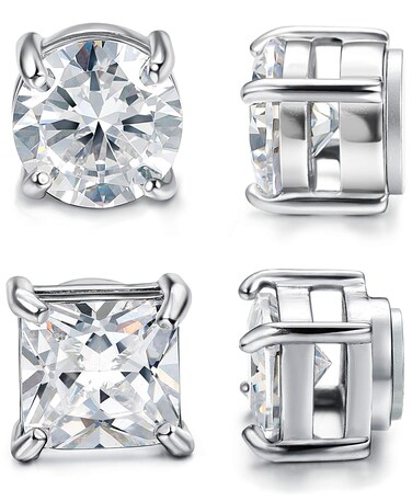 Jstyle 2 Pairs Stainless Steel Magnetic Stud Earrings for Men Women Non-piercing CZ Hypoallergenic 6mm