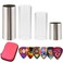 THIVENNY Guitar Slide, Set of 2 Glass Guitar Slide, 1 Steel Guitar Slide, 1 Guitar Slide Ring, with 6 Pieces Artistic Guitar Picks in Red EVA Box
