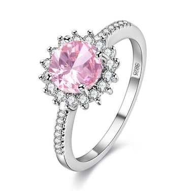 Uloveido Round Pink CZ Zircon Platinum Plated Engagement Wedding Band Ring for Women Fashion Jewelry (Size 6) Y3522 Mother's Day Gift