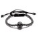 Uloveido Black Plated Brass Cubic Zirconia Pave Skull Ball Bracelets for Women Black Rope Adjustable Handmade Knot Bracelet for Men Jet YB003-Black