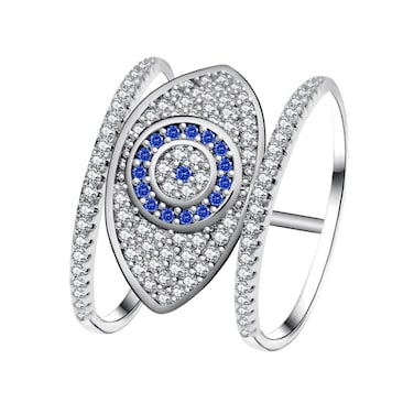 Uloveido Platinum Plated Blue Evil Eye Ring Pave with Tiny CZ Stones,Unique Interesting Jewelry, Gift Ideas for Mom Women Y325