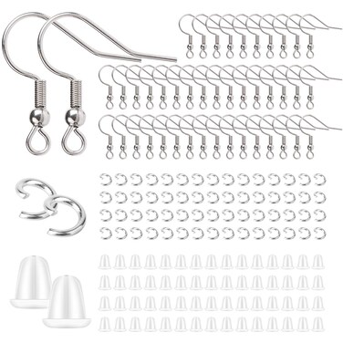 Stainless Steel Earring Hooks French Ear Wire, 600pcs Earring Making Findings Parts Jewels DIY Supplies Kits, with Silicone Earring Backs Stoppers &amp; Open Jump Ring