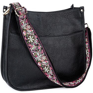 Viva Terry Vegan Leather Crossbody Fashion Shoulder Bag Purse with Adjustable Strap (Black)